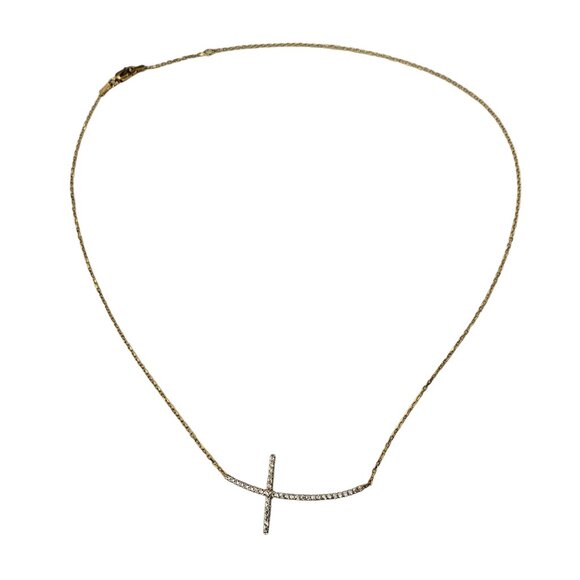 Vintage 18 Karat Yellow Gold Crystal Cross Necklace #15355